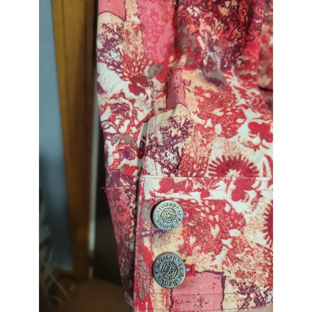 Christopher & Banks Women XL Artisan Boho Print Jacket Button Front Stretch Y2K